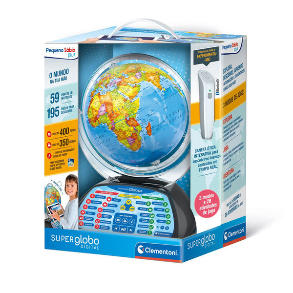O super globo digital é um globo interativo e falante que ensina geografia às crianças de uma forma divertida.